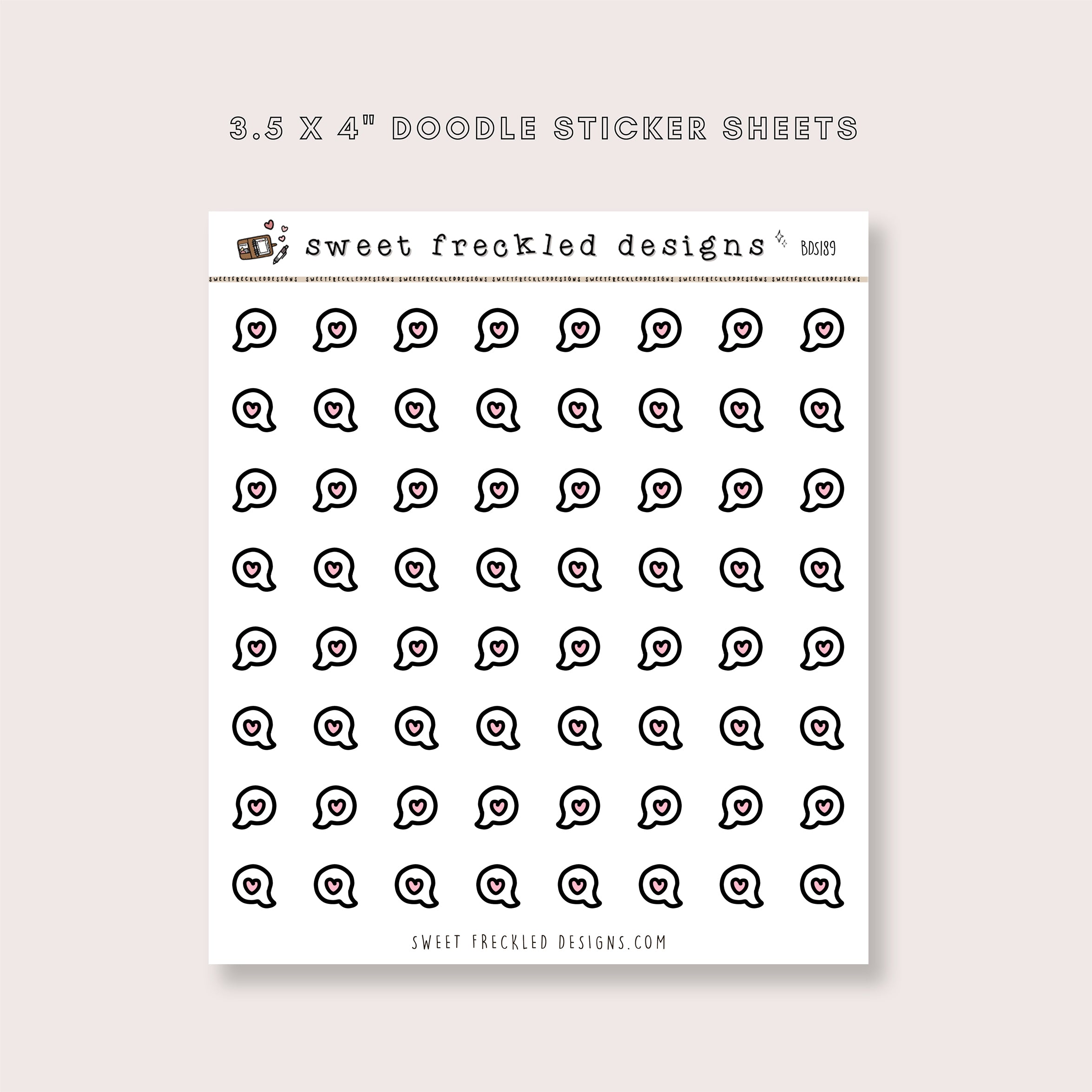 Mini Embossed Sticker Sheet - Doodle Heart Bubble