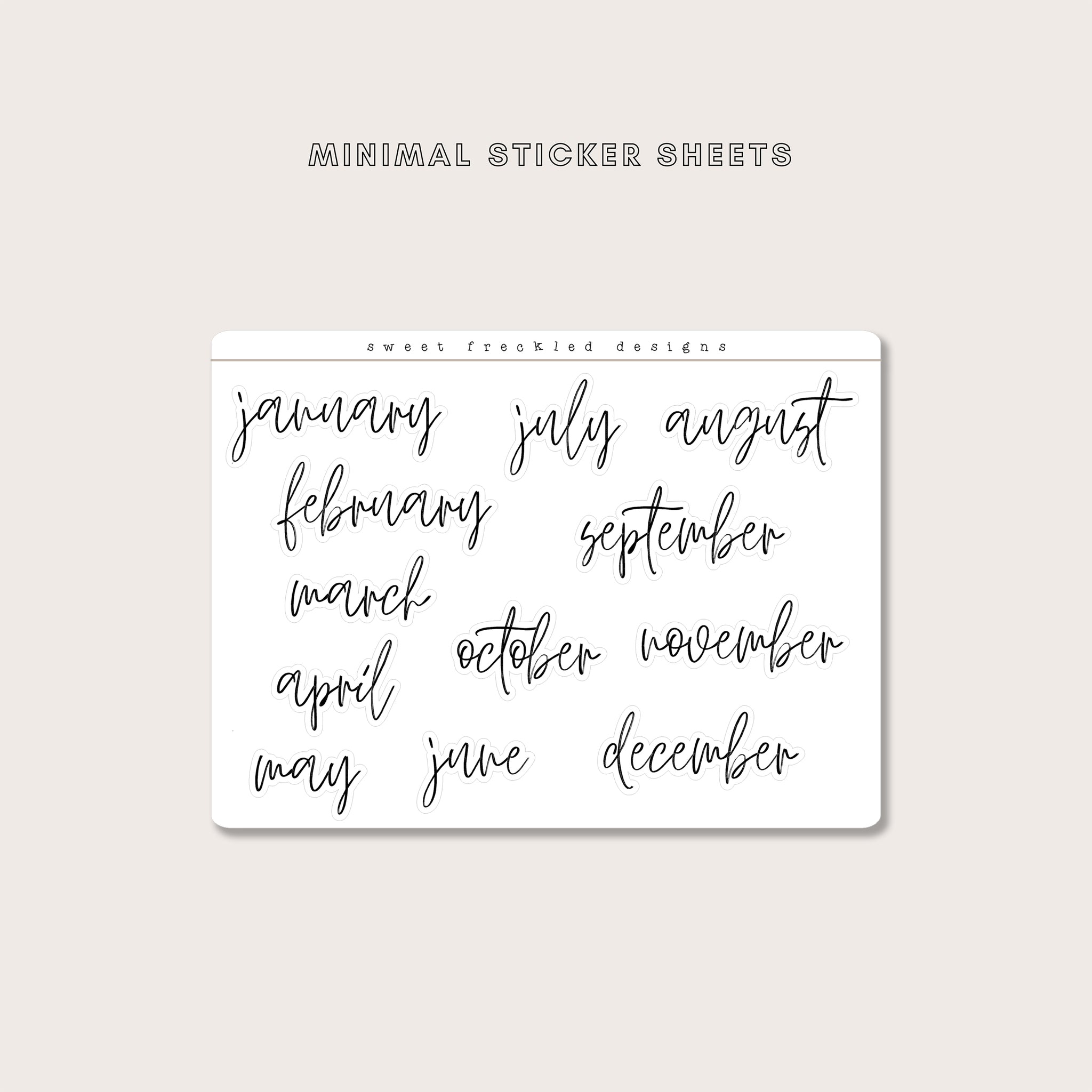 Minimal Script Large Months of the Year Stickers