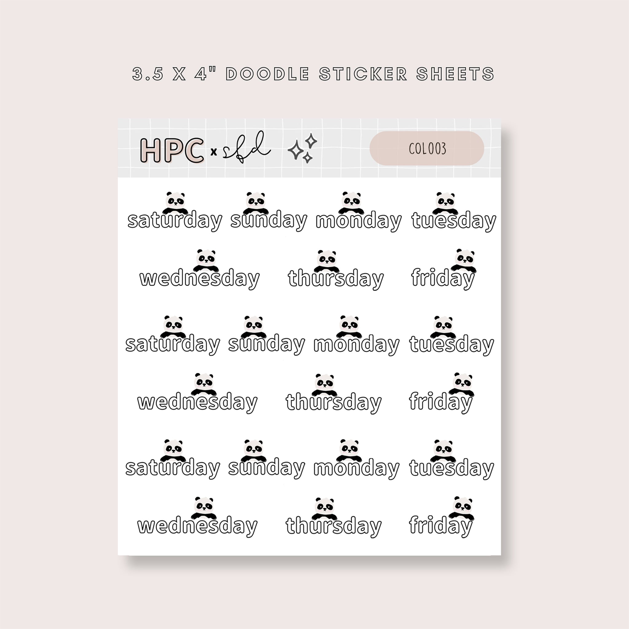 HPC X SFD “Sunday Morning” Collection: Panda Days of the Week Bubble Letter Stickers