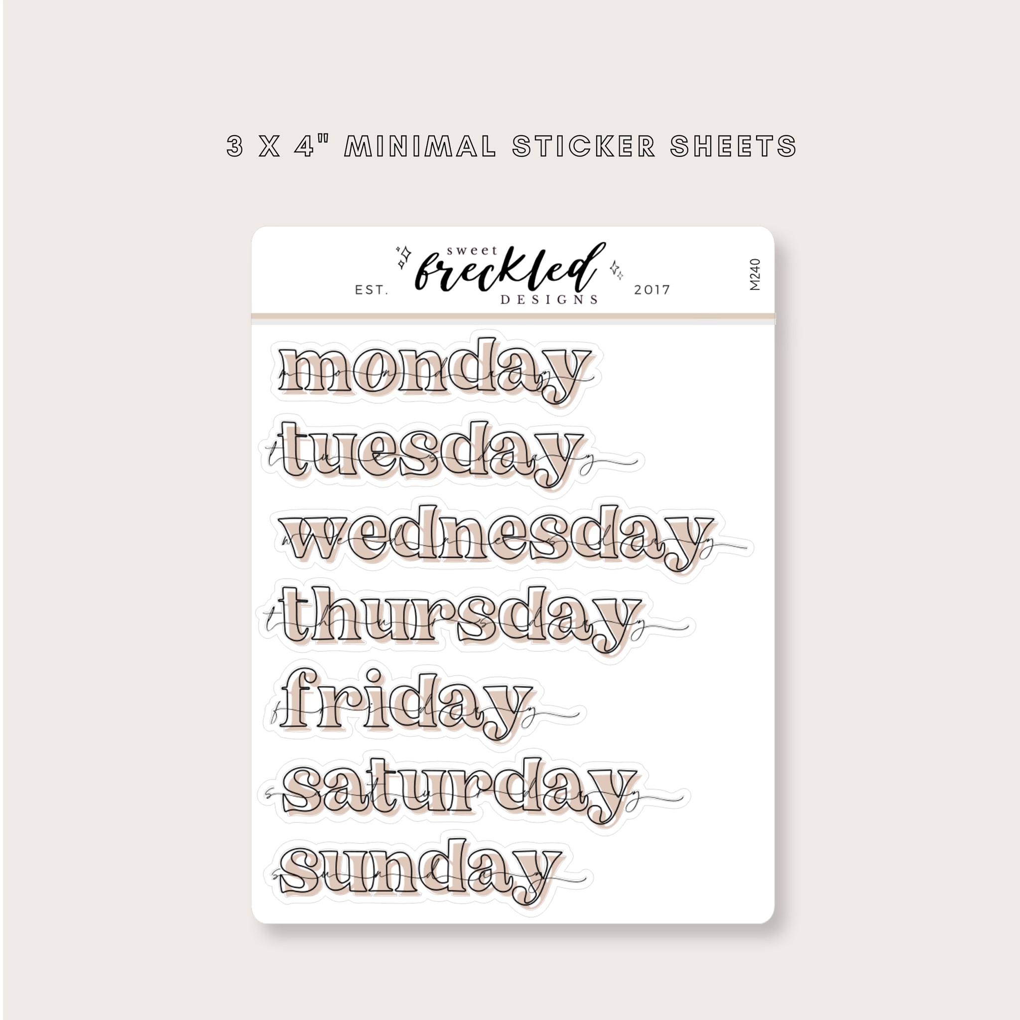 Minimal Bold Days of Week Text Stickers (2 Sizes Available)