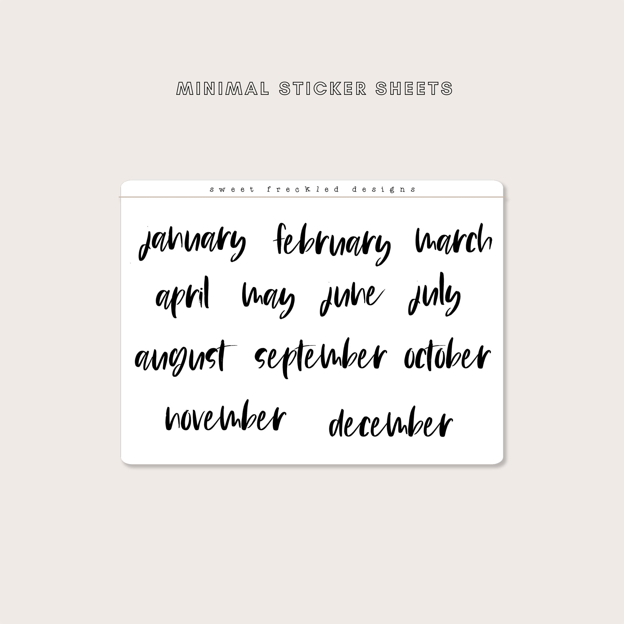 Minimal Brush Lettered Large Months of the Year Stickers