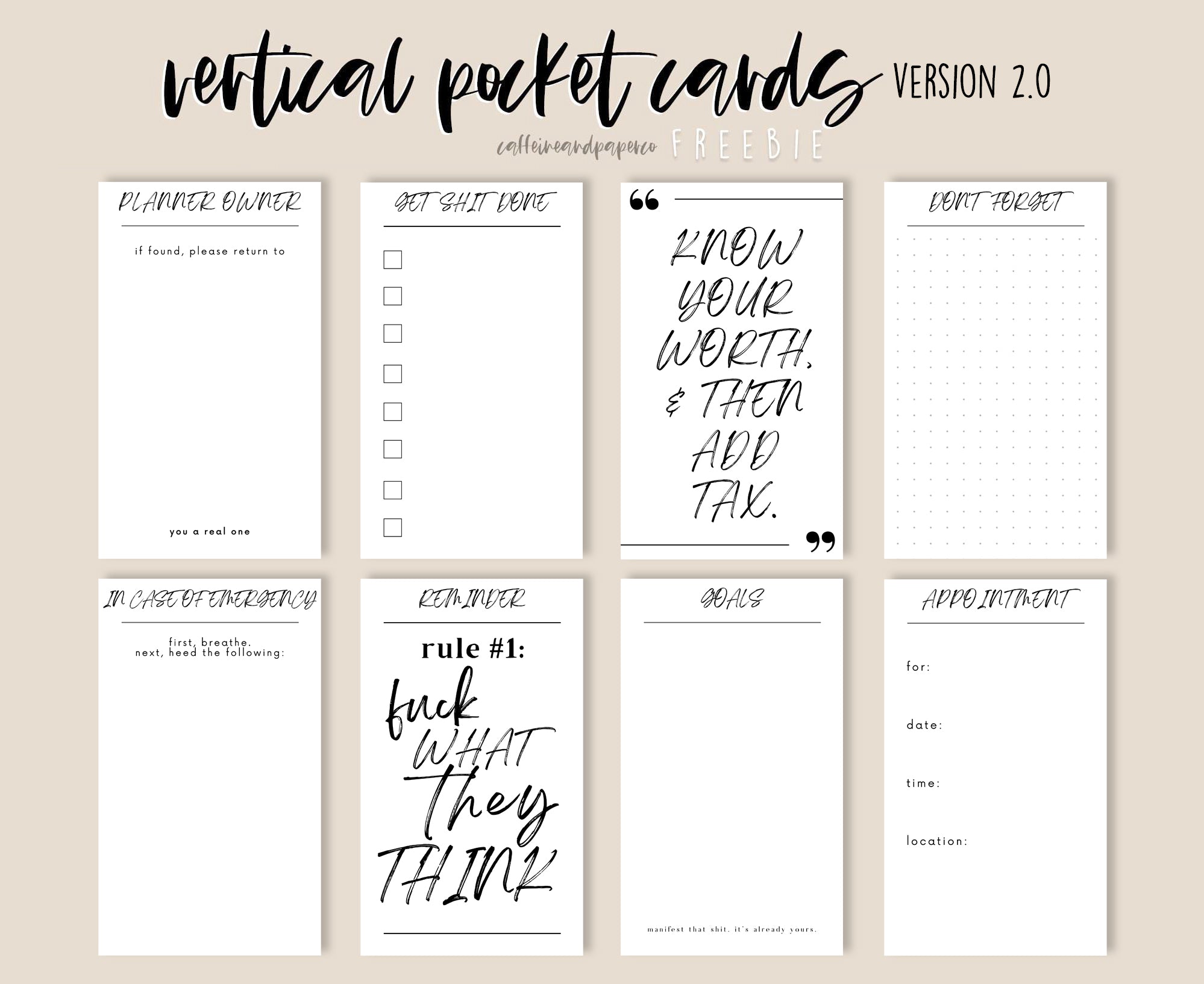 FREEBIE | Vertical Pocket Cards Printable (Version 2)