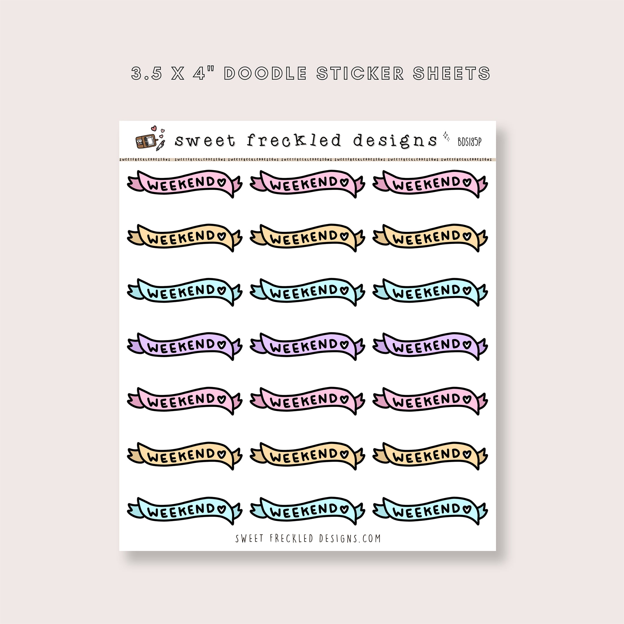 Weekend Banner Doodle Stickers (3 Colors Available)