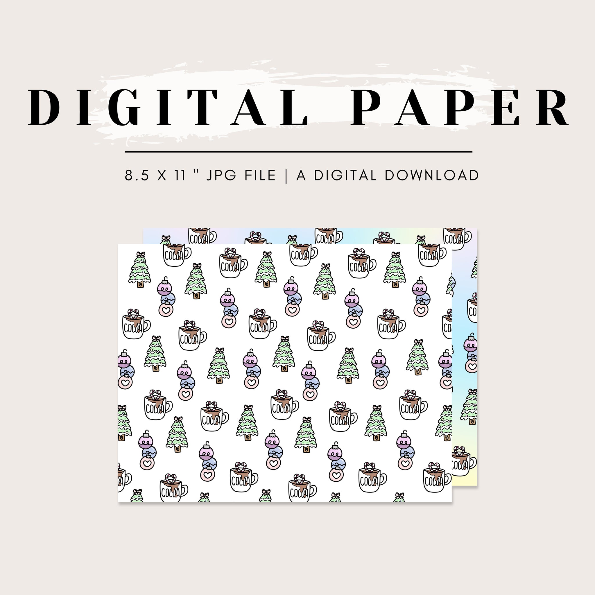 Digital Paper - Pastel Xmas Christmas Doodle