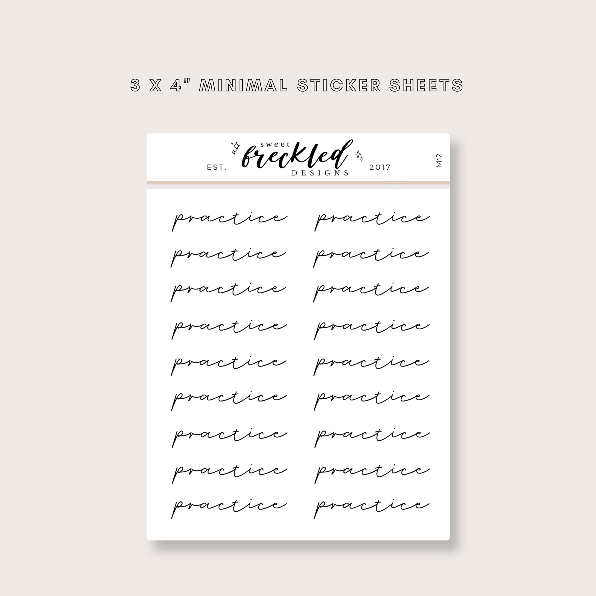 Minimalistic Script "Practice" Stickers