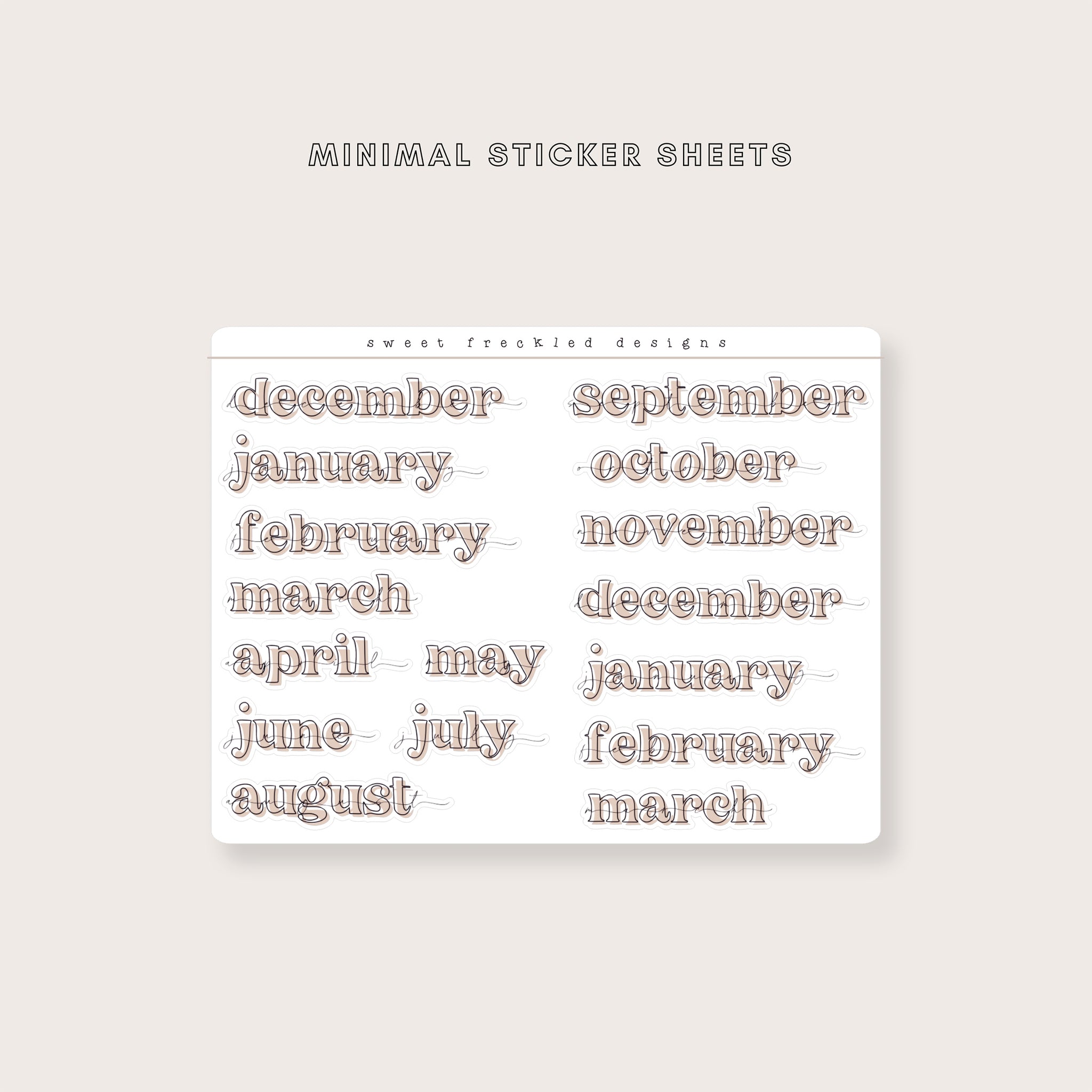 Minimal Bold Months of the Year Stickers (For Hobonichi Weeks)